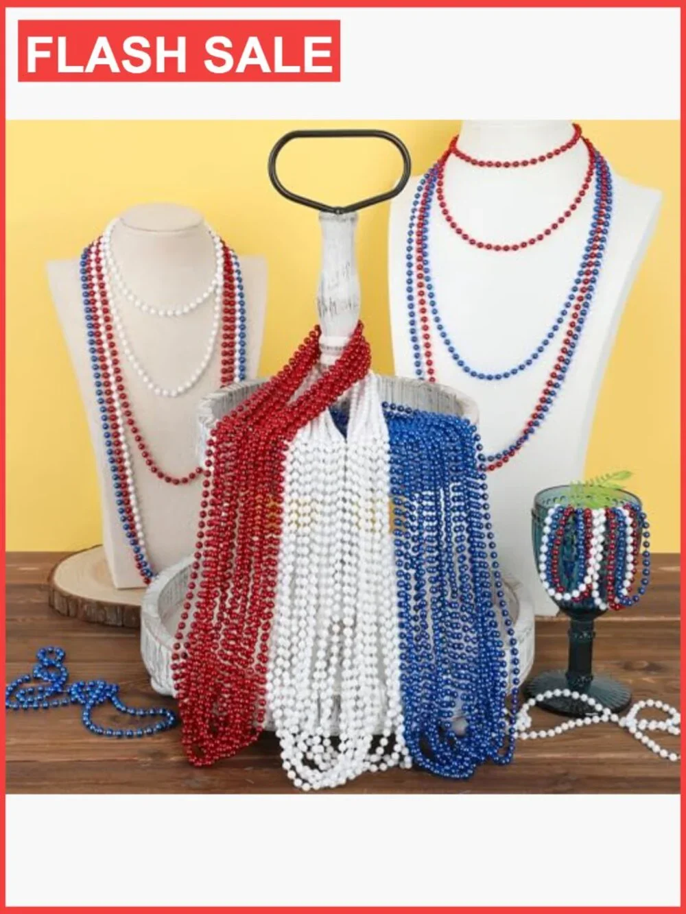 15pcs Patriotic Bead Necklaces for Parades & Parties